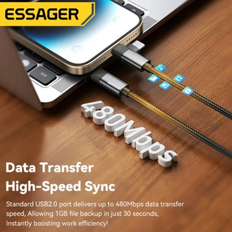 Essager 2 in 1 USB Type C Cable 65W PD Fast Charging Wire Type C To Lightning Cable For iPhone 15 16 Pro Max MacBook iPad Xiaomi