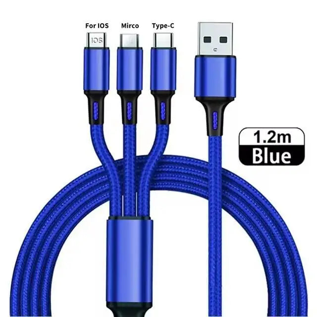 3 In 1 USB Fast Charging Cable Type C Micro IOS Multi Charger Cable for iPhone Huawei Samsung Nylon Braided Cord