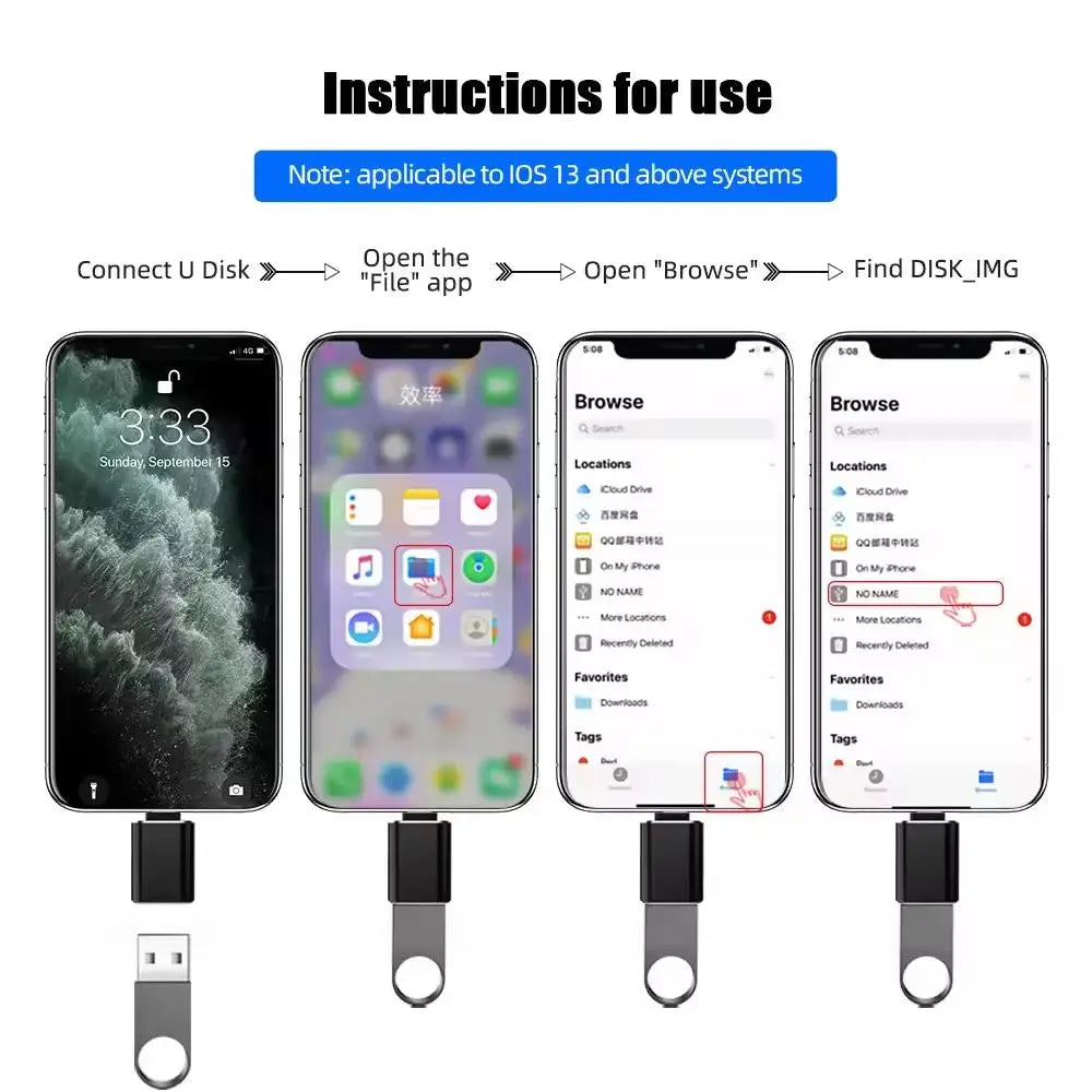 2pcs OTG USB 3.0  Adapter for IPhone 14 13 12  Pro XS Max XR X 8 Plus 7 6s IPad Lightning Male To USB3.0 Adapter for IOS13 Above