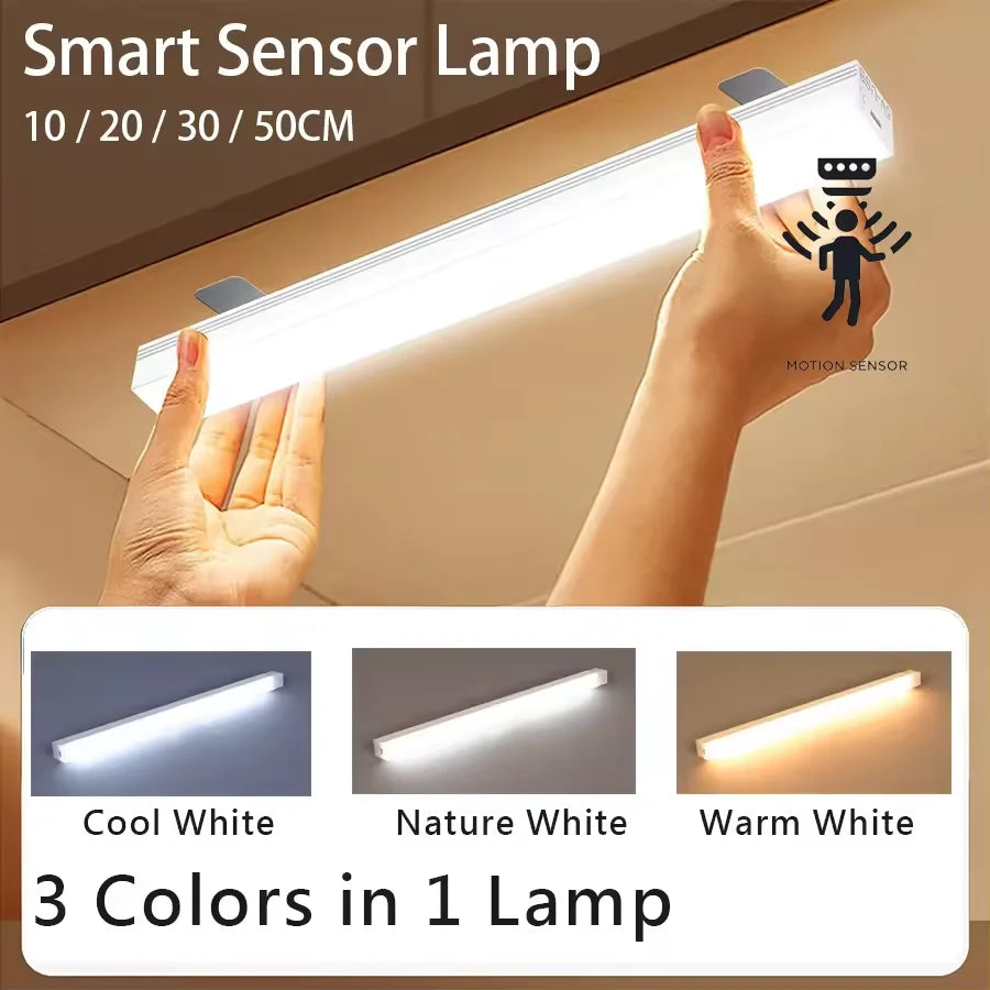 Cabinet Light USB Rechargeable Motion Sensor LED Bar Light Induction Night Light Portable Kitchen Bedside Wardrobe Closet Aisle