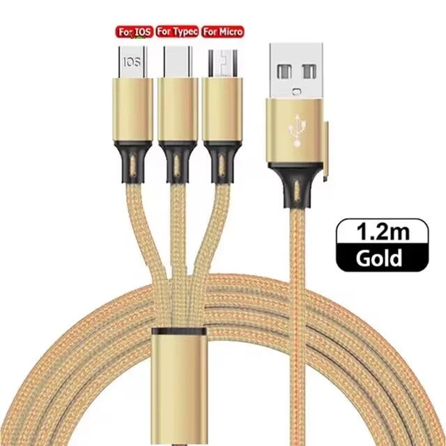 3 In 1 USB Fast Charging Cable Type C Micro IOS Multi Charger Cable for iPhone Huawei Samsung Nylon Braided Cord