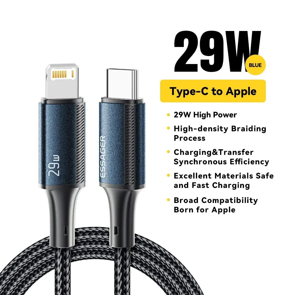 Essager Type C Cable For iPhone 14 13 12 11 Pro Max XS Xr PD 29W Fast Charge Charger Lightning Wire Cord For iPad Macbook