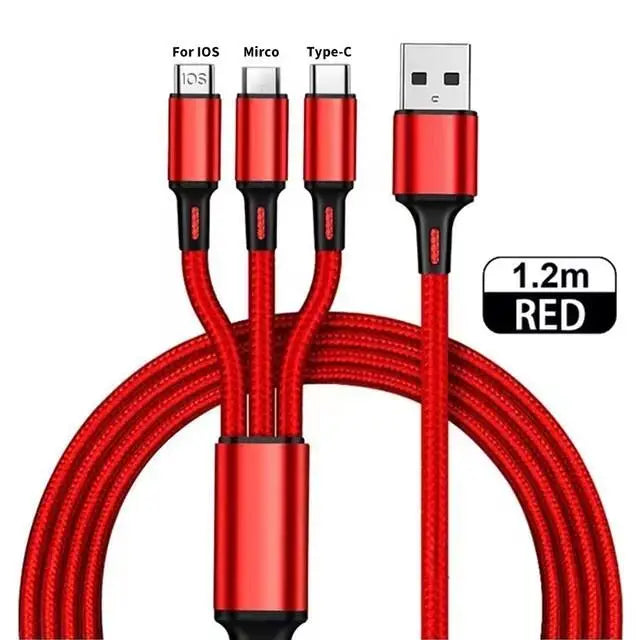 3 In 1 USB Fast Charging Cable Type C Micro IOS Multi Charger Cable for iPhone Huawei Samsung Nylon Braided Cord