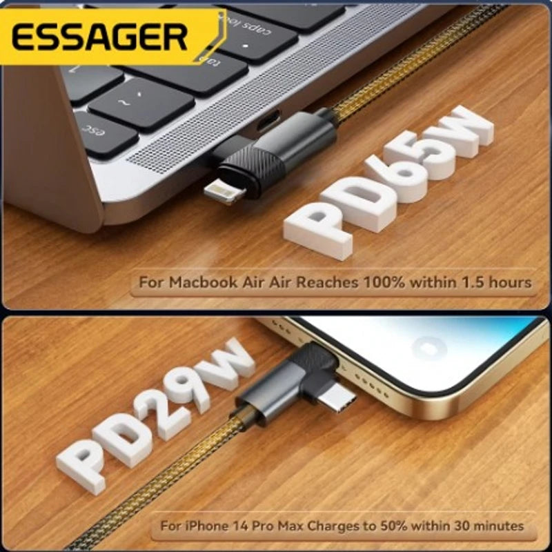 Essager 2 in 1 USB Type C Cable 65W PD Fast Charging Wire Type C To Lightning Cable For iPhone 15 16 Pro Max MacBook iPad Xiaomi